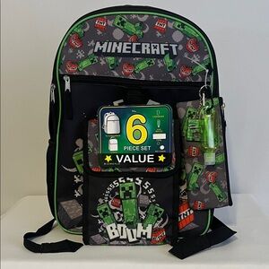 Bioworld Minecraft Kids Backpack Set - Black and Green